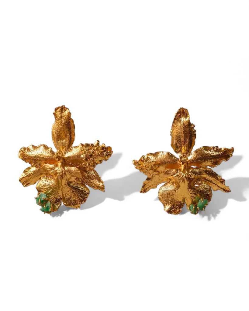 Aretes Orquidea Odontoglossum Esmeralda saucos